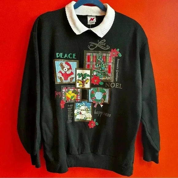 Vintage Sweaters - Vintage Christmas holiday sweatshirt pullover with collar size Medium